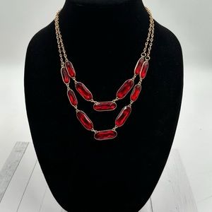 Red Rhinestone Double Layer Necklace - Fashion Jewelry Statement Piece